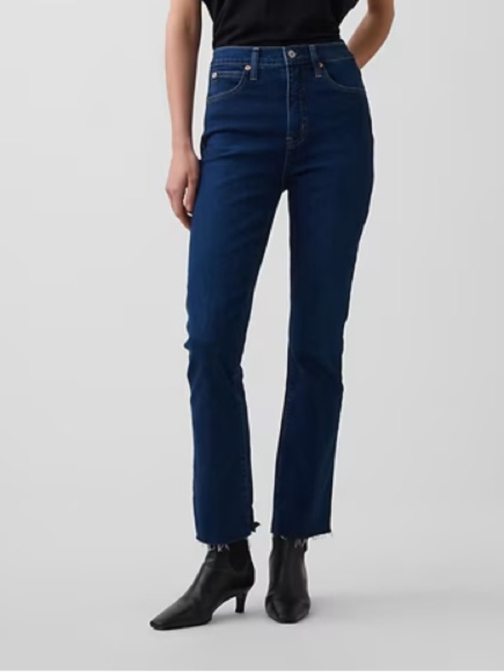 GAP High Rise Kick Fit Flare Jeans 4R Dark Wash Denim Raw Hem Ankle Length Crop